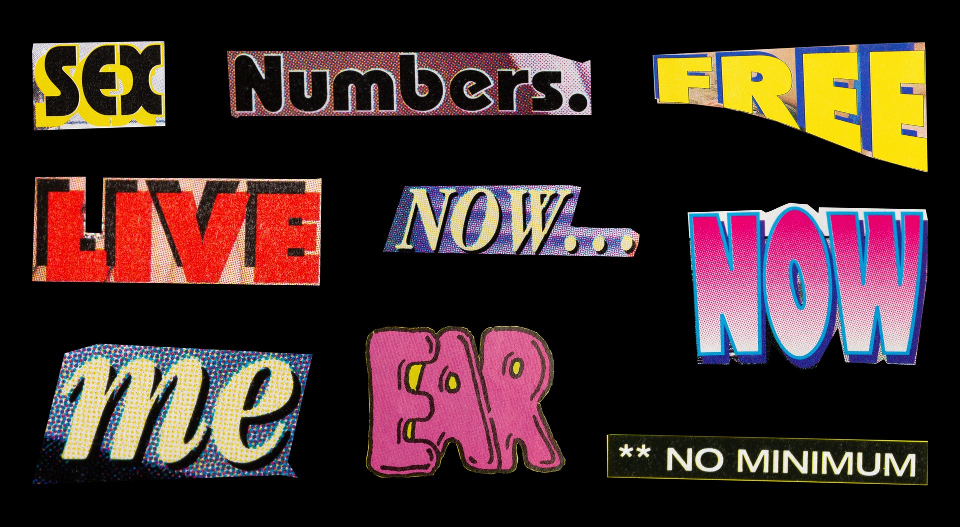 Cutout grunge text, price, discount, offer from 90's vintage magazine graphic design isolated on black background